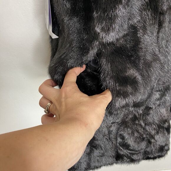 Suzanne Somers Black Faux Fur Reversible Vest Open Front Pockets Women’s Medium - Picture 5 of 14